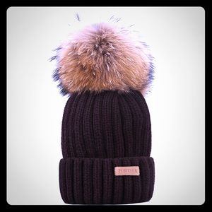 BRAND NEW Genuine fur Pom Pom beanie